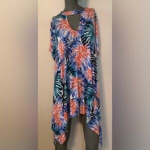Jennifer  Lopez Tropical Floral Shark Bite Hem Stretchy Plus Dress Size 3X
